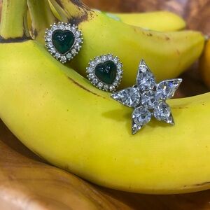 Vintage Heart Shaped Clip On Earring and Rhinestone Pin